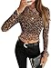 Women's Leopard Print Mesh Crop Top Long Sleeve Sheer See Throught Going Out Shirt Leopard Brown Small
