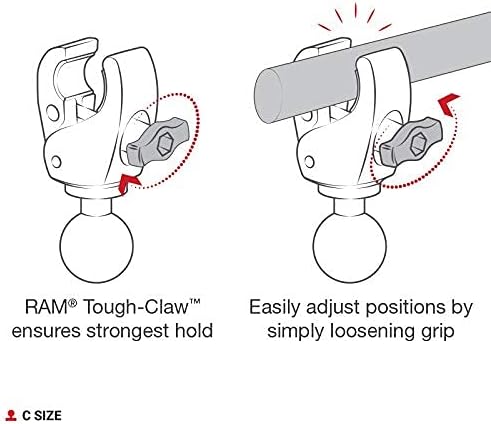 Miniatura 5 de RAM Mounts RAP-401U Base de bola de abrazadera grande con abrazadera de garra dura con bola de tamaño C de 1.5 pulgadas para rieles de 1 a 2.25