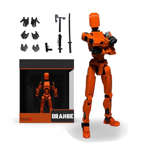 Titan 13 Action Figure, T13 Action Figure 3D Printed Multi-Jointed Movable, Lucky 13 Articulated Robot Dummy Action Figures, Valentines Gifts for Him (Orange)