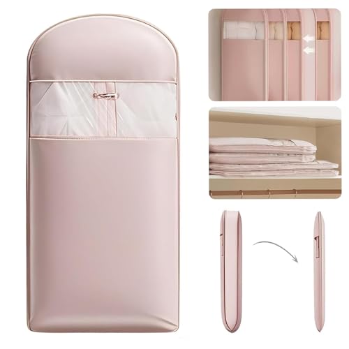 Space Saving Hanging Garment Bag with Self Compression Zipper,Space Saving Hanging Protector for Down Coat, Transparent Visibility Space Savin gown Coat Compression Dust Cover for Closet Storage