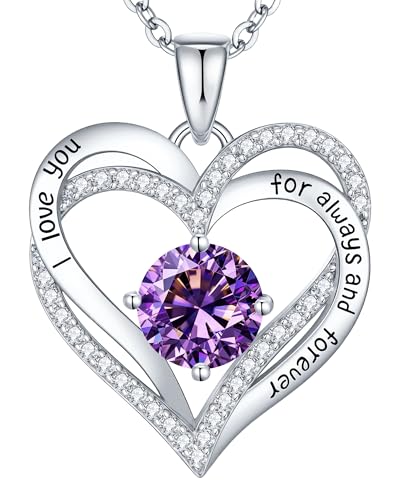 CDE Necklaces for Women 925 Sterling Silver Love Heart Pendant Birthstone Rose/White Gold Necklace Jewellery Gifts for Mum Her Wife Girlfriend Anniversary Birthday Mothers Day Christmas Valentines,