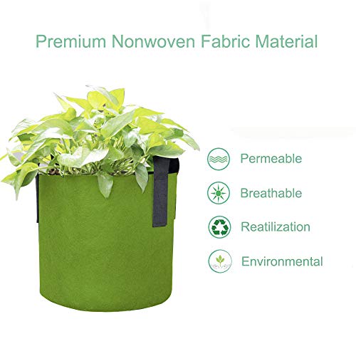 GEMGO 3 Pack Garden Grow Bag, 5 Gallon Aeration Waterproof Fabric Potato Bucket Planter, Vegetable Peanut Planting Bag for Flower Nursery (5 Gallon, Green) - Thumbnail 5