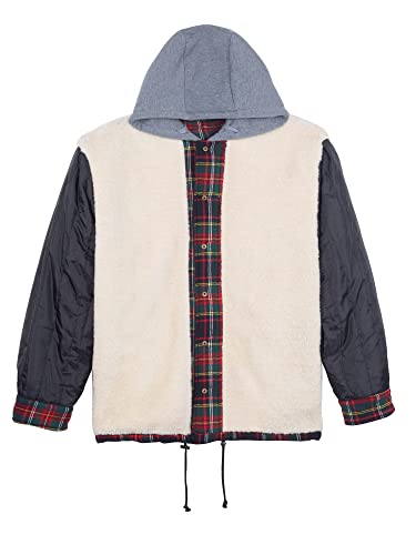 Image of COEVALS CLUB Men's Flannel Fleece Sherpa Quilted Lined Plaid Snap Work Shirt Jacket /Hooded