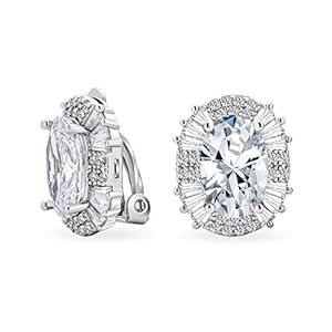 La Mode Art Déco Pour Les Fêtes De Fin D&rsquo;Année Grande Ovale Baguette De Zirconium Clair Halo Aaa Cz Clou D&rsquo;Oreilles Pour Femmes Mariage Oreille Non Percée Plaqué Argent
