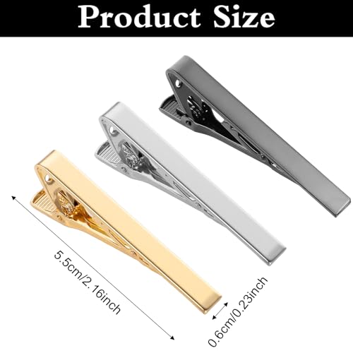 JJUNW 6 Pcs Tie Clips for Men, Stainless Steel Tie Clips Classic Ties Bar Clip Silver Patterned for Father Husband Business Wedding Anniversary Everyday Wear (Gold + Silver + Black)