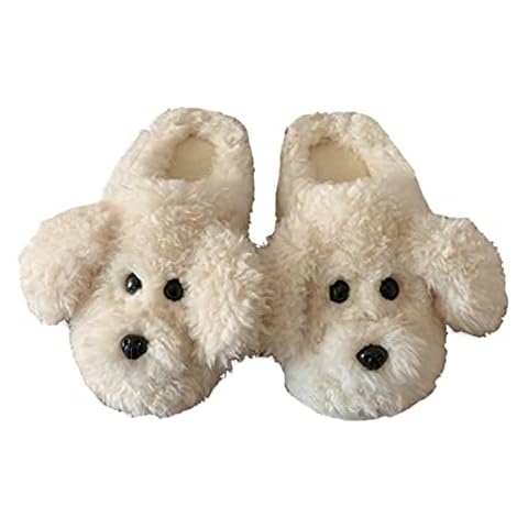 YILANLAN Women's Slippers Cartoon Slippers Winter Slippers Animal Slippers Warm Slippers Dog Slippers Home Slippers Cute Slippers (6.5/7.5, White, numeric_6_point_5) Cover