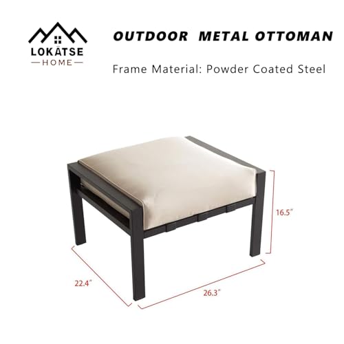 Image of LOKATSE HOME Outdoor Ottoman Patio Footstool Small Seat Furniture with Soft Thick Cushion for Garden Yard Deck Poolside