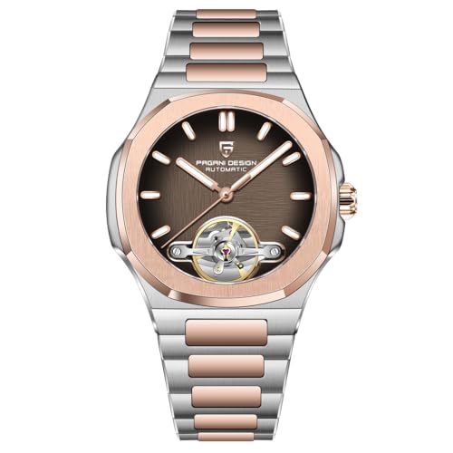 Image of RollsTimi Pagani Design YS025 Men's Automatic Watch Skeleton Dial Tourbillon-Style E3251 Movement Sapphire Crystal 100M Waterproof Stainless Steel Luxury Sports Watch