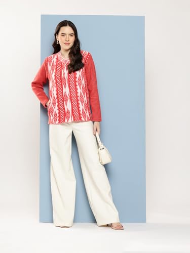 Image of Aarika Womens Winter Wear Maroon Colour Geometric Woolen Cardigan
