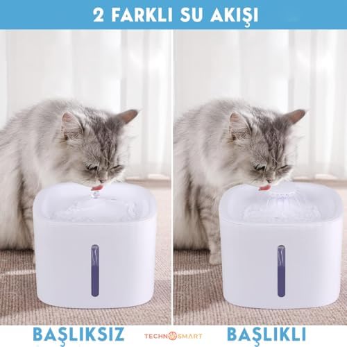 TechnoSmart Kedi Köpek Su Çeşmesi Su Pınarı Kabı 3 Lt. Seviye Göstergeli 2 Farklı Su Akışlı Beyaz Su Pınarı - Görsel 3