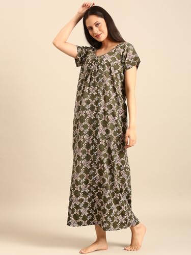 Image of Rupa Jon Aishwarya Women Full Length Printed Nighty in Premium Cotton Blend Fabric, Night Dress, Maxi Nighty for Comfortable Everyday Wear, Free Size