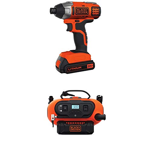 BLACK+DECKER BDINF20C 20V Lithium Cordless Multi-Purpose Inflator (Tool Only) with BLACK+DECKER BDCI20C 20V MAX Lithium Impact Driver