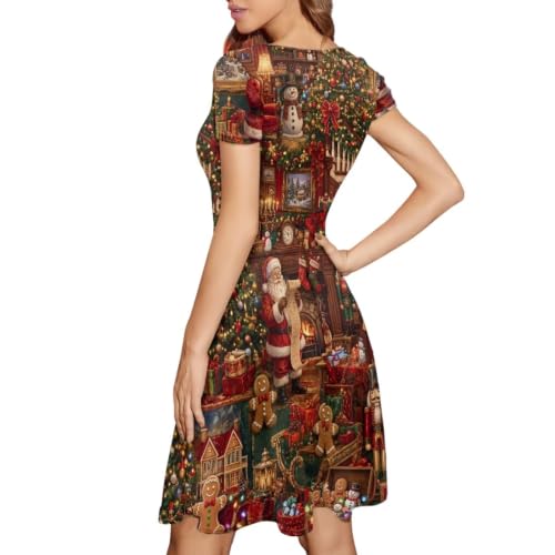 Image of Forchrinse Summer Dresses for Women Crew Neck Short Sleeve Midi Dress Casual Beach Vacation Sundress