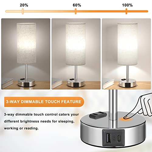 Doowo Cream Touch Lamps for Bedrooms Set of 2-3 Way Bedroom Lamps for Nightstand, Modern End Table Lamp with USB C Ports Outlets, Two Dimmable Bed Side Lamps for Living Room (Cream)