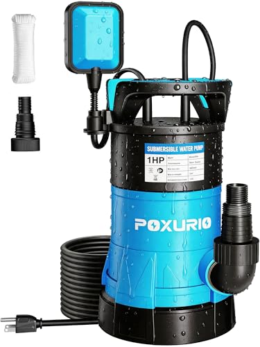 POXURIO Submersible Sump Pump, 1HP 5300GPH High Flow Dirty Clean Water Transfer Pump with Automatic Float Switch, 26FT Long Cord for Pond, Swimming Pool, Flooded Cellar, Aquarium and Irrigation