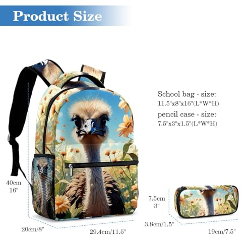 Sac à dos autruche avec trousse scolaire multicolore pour étudiants