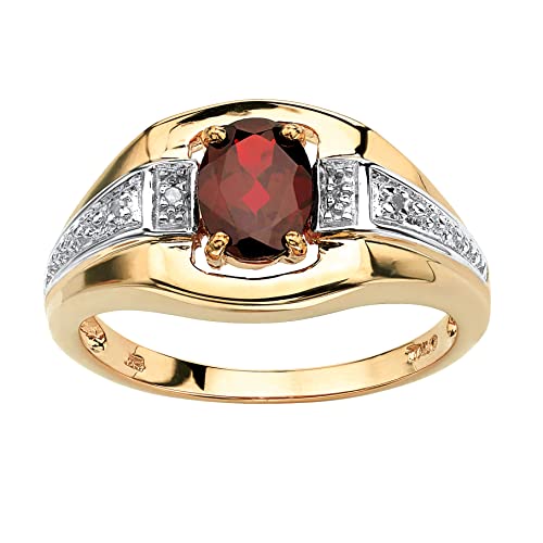 PalmBeach Men's Yellow Gold-plated Sterling Silver Oval Cut Genuine Red Garnet and Diamond Accent Ring Sizes 8-13