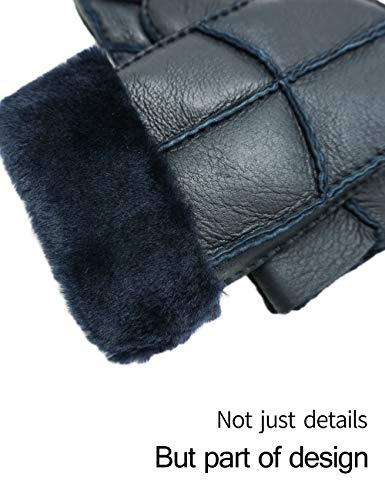 Yiseven Men's Winter Shearling Sheepskin Leather Gloves Mittens Lambskin Thick Fur Warm Wool Lined For Cold Weather Dress Driving Work Gifts, Black Size Large #TOP3