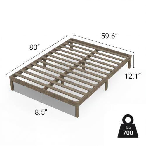 Image of LIFEMENT Queen Bed Frame Classic Wood Platform, Noise Free, Under Bed Storage, No Box Spring Needed, Easy Assembly, Gray