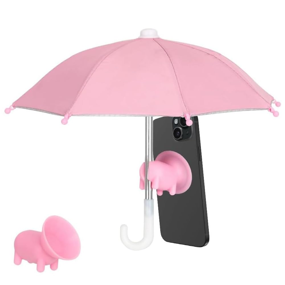 HAUZMLL Phone Sun Shade, Phone Umbrella Suction Cup Stand, Anti-Glare Sun Shade Cover Sun Shield Cell Phone Suction Cup Holder Mini Cell Phone Cute Sunshade Holder Outdoor(Pink)