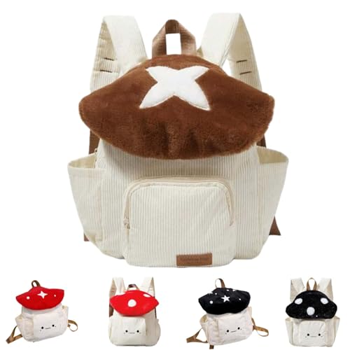 VTYFRY Cute Kawaii Mushroom Shaped Backpack Crossbody Bags Purse for Women Trendy Cartoon Travel Versatile Shoulder Handbag (Brown Star)