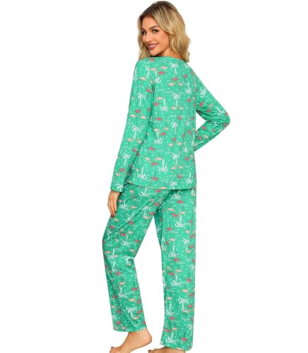Image of ENJOYNIGHT Womens Pajama Set Cotton Pjs Long Sleeve Sleepwear with Pockets