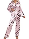 Caractéristiques : ensemble de pyjama 2 pièces pour femme, manches longues, revers vers le bas, chemise ample boutonnée, pantalon taille haute élastique, bas de jambe large, nœud papillon, étoile, cœur, lèvres, ensemble de pyjama 2 pièces en soie pour femme, ensemble de pyjama 2 pièces pour femme, ensemble de pyjama 2 pièces pour femme, ensemble de pyjama 2 pièces pour femme, vous donne une sensation plus confortable et plus de liberté lorsque vous le portez