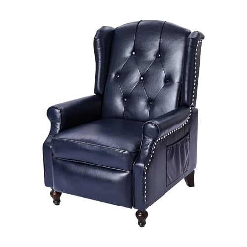 PALLOME Wingback Recliner Chair with Massage and Heat PU Leather Push Back Arm Chair, Recliner Chair for Living Room Bedroom Home Theater (1,Navy Blue)