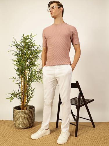 Image of Thomas Scott Men's | Textured | Half Sleeve | Slim Fit | 100% Cotton | Round Neck | Casual Tshirt