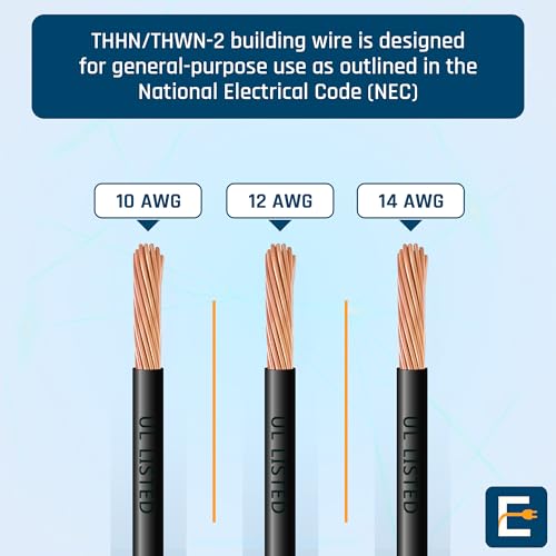 Image of THHN Wire 12 Gauge (12 AWG) 50 FT - Stranded Copper Building Wire for Panel /Control Wiring, Grounding & Lighting Circuits (Residential /Industrial), UL Listed, 600V, THWN-2, PVC /Nylon Jacket, Black