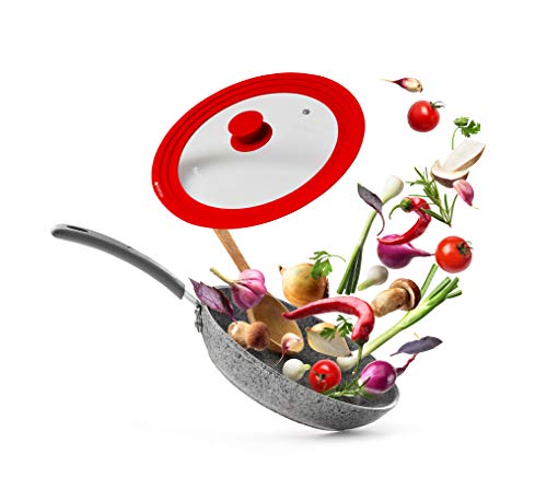 Universal Lid For Pots And Pans, Silicone Lids For Pots And Pans, Pan Lids, [Pack Of 2], Frying Pan Cover- Replacement Lids Fits 7-12 Inch, Black & Red #TOP7