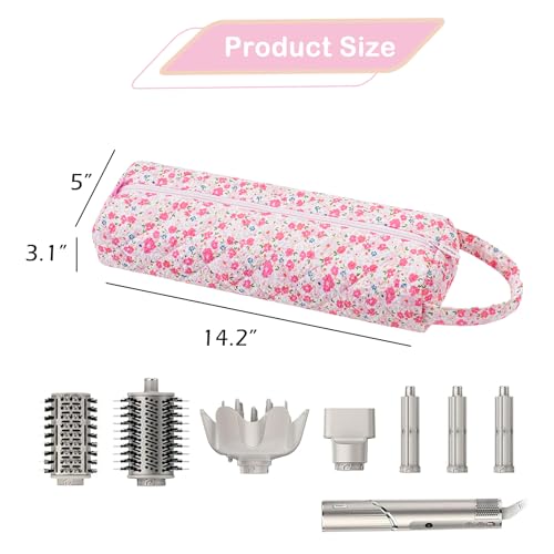 Image of RSRSLEII Quilted Hair Tools Travel Bag,Hair Styling Accessories Storage Case for Shark FlexStyle, Dyson Airwrap Hair Dryer, Curling Iron, Revlon Hair Tools,Portable and foldable(12Pink Blue Flower)