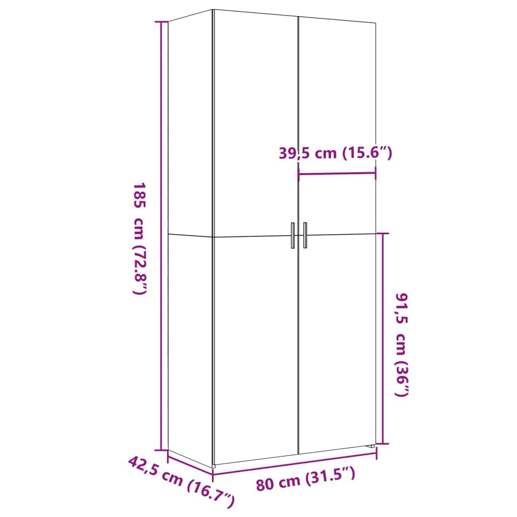 Wysoka szafka z drewna dębowego Sonoma 80 x 42,5 x 185 cm, stabilna szafka z dużą ilością miejsca do przechowywania i uchwytami, uniwersalna jako komoda lub kredens do salonu i sypialni