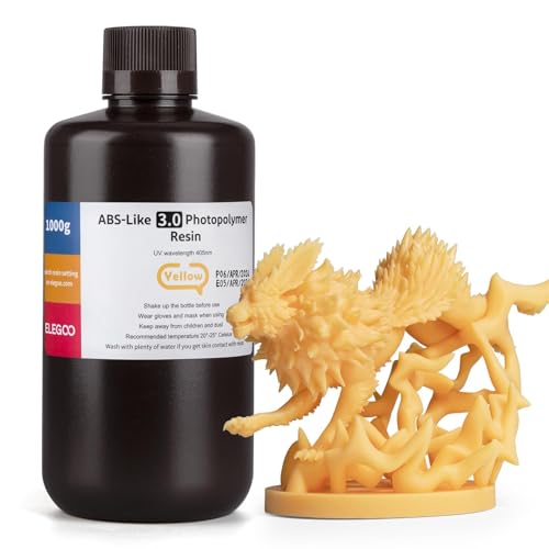 Image of ELEGOO ABS-Like 3.0 3D Printer Resin Yellow 1000g | High Strength and Toughness, High Precision, Low Viscosity, UV-Curing Photopolymer Resina for MSLA DLP LCD 3D Printers