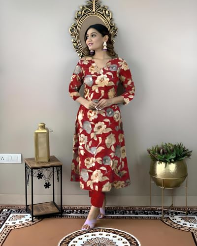 Image of GoSriKi Women's Cotton Blend Printed Kurta with Pant