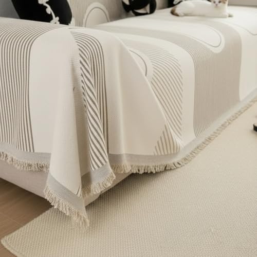 Image of The Furnishing Tree 3 Seater Reversible Chenille Sofa Cover, Double-Sided Luxury Throw, Anti-Slip Couch Cover, Soft & Comfortable Sofa Towel for All Seasons, Sand Beige