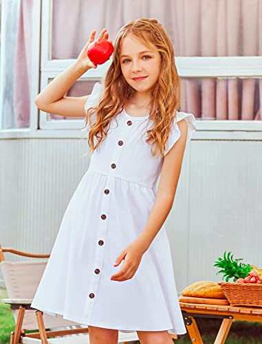 Arshiner Girls Dress Flutter Sleeve A-Line Button Down Sundress Casual Midi Dresses for 4-12 Years Kids2