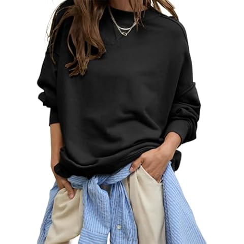 Fenclushy Womens Oversized Sweatshirts Casual Long Sleeve Crewneck Pullover Tops Loose Fitting Tunic Pullovers(Black,XL) Cover
