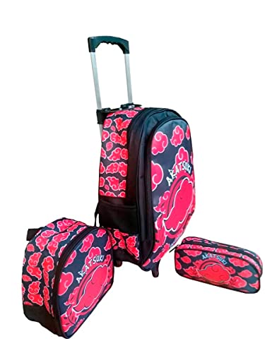 Kit Mochila Infantil com Rodinhas + Lancheira Térmica + Estojo Vários Personagens (Único, Naruto ( A