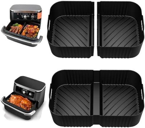HOMELYLIFE Air Fryer Silicone Liners for Ninja DZ071 7-QT DualZone Megazone Air Fryer, 2 Pcs Liners for Dual 3.5QT Baskets and 1 Pcs Liner for 7-QT Megazone Basket, 3 Pcs Air Fryer Accessories - Thumbnail 4