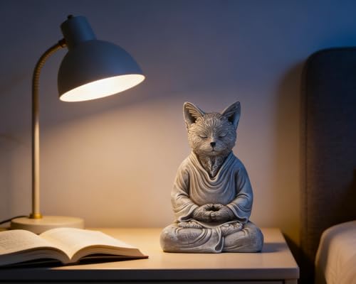 Estatua decorativa zen de gato meditando 7 pulgadas miniatura 3