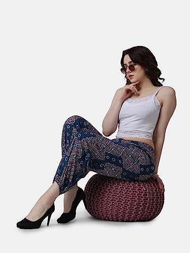 Image of POPWINGS Casual Bagru Printed Joggers for Women || Pull On Joggers for Women || Comfortable Casual Women Joggers for Summer || Loose Fit Joggers for Women