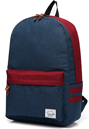 Vaschy Casual Backpack for School Teenager with 15.6 inch Laptop Sleeve Water Resistant Lightweight Rucksack Navy Blue