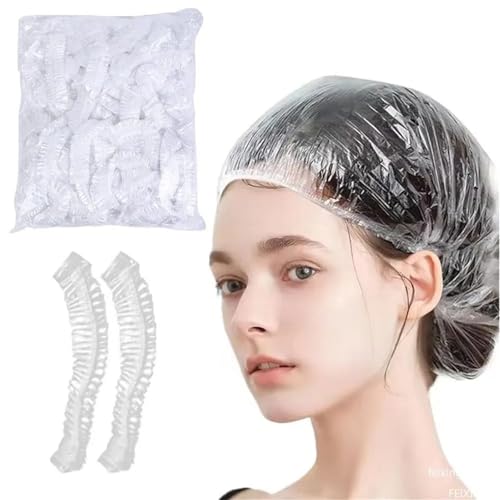 100 gorros de ducha desechables, grandes, transparentes, gruesos, impermeables, para mujeres, hoteles, viajes, productos para el cabello