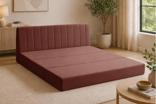 Image of Modern Velvet 3 Seater Sofa Cum Bed, Convertible Sleeper Couch Sofa for Living Room, Bedroom & Office - Brown Color