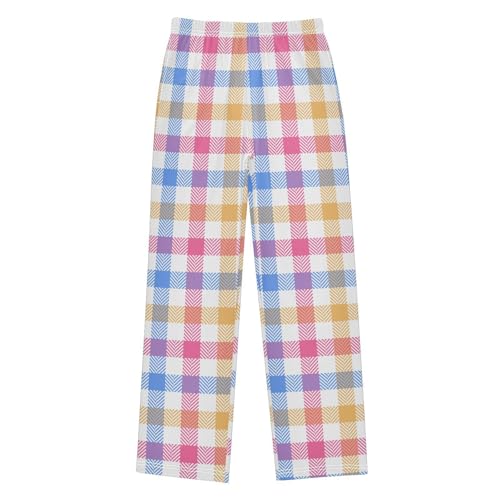 ZZKKO Check Pink Blue Yellow Boys Pants for Kids Jogger Pants with Pockets S-XL