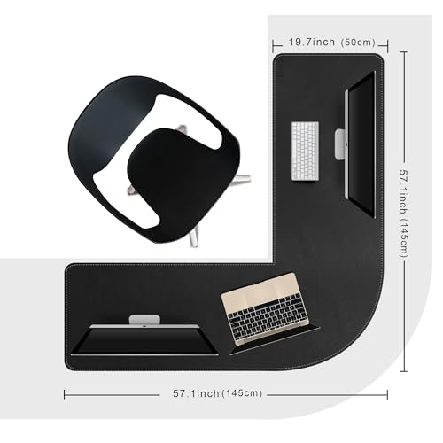 Image of Chihein L-Shaped Desk Pad, Dual Sided Corner Desk Mat (57.1 inch+ 57.1 inch) x 19.7 inch, Computer Office Mouse pad Writing Table Pad for Home Office - Black