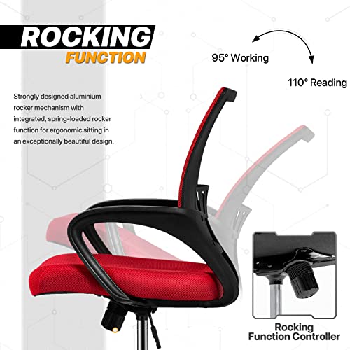 Monibloom Mesh Office Home Chair, Mid Back Ergonomic Rolling Swivel Chair With Padded Seat And Armrest, 250 Lbs Capacity, Red #TOP4