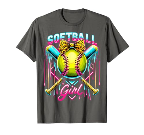 Softball Player Girl Ice Cream Softball Drip T-Shirt