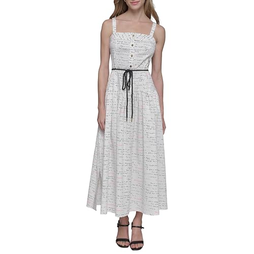 Image of Karl Lagerfeld Women's Sleeveless Square Neck Drope Waist Maxi Dress with Rope Belt